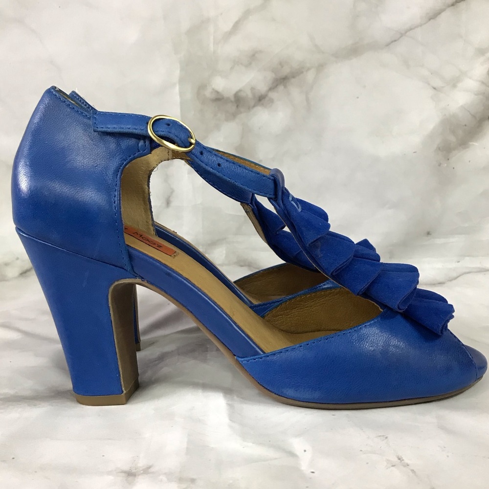 Miz Mooz Sailor peeptoe t-straps blue 7.5